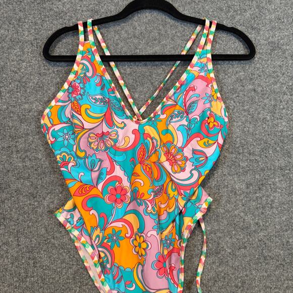 Cupshe One Piece Swimsuit Womens‎ Large Floral Colorful Bohemian Artsy NEW - Picture 4 of 13
